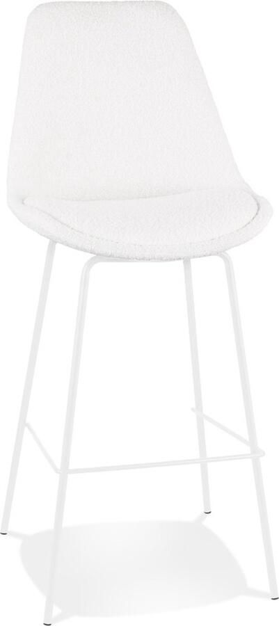 Alterego Design Alterego Tabouret de bar 'LEONIE' en tissu bouloché blanc et pied en métal blancBarkruk 'LEONIE' van witte badstof met witte metalen poten