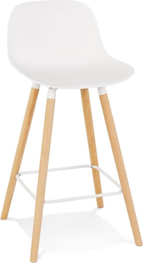 Alterego Mini Tatsu Witte Barkruk Natuurlijke Houten Poten 48x46x89cm