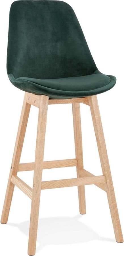 Alterego Design Alterego Barkruk 'MORISS' in groen fluweel met poten in natuurlijk hout