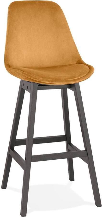 Alterego Design Alterego Barkruk 'MORISS' in mosterd fluweel en poten in zwart hout