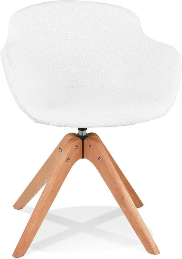 Alterego Design Alterego Scandinavische stoel met armleuningen 'DESMA' van witte boucléstof en natuurlijk hout