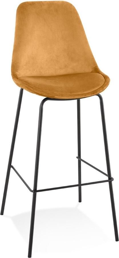 Alterego Design Alterego Barkruk 'SPARK' van mosterd velours met zwarte metalen poten