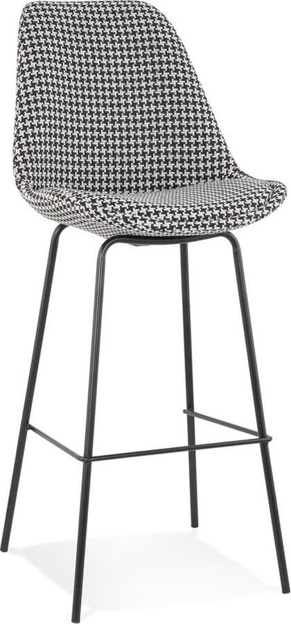 Alterego Design Alterego Barkruk 'SPARK' van pied-de-poule-print stof met zwarte metalen poten