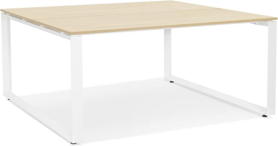 Alterego Design Alterego Vergadertafel bench-bureau 'BAKUS SQUARE' in hout met natuurlijke afwerking en wit metaal 160x160 cm