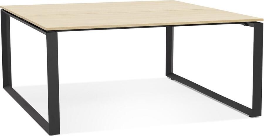 Alterego Design Alterego Vergadertafel bench-bureau 'BAKUS SQUARE' in hout met natuurlijke afwerking en zwart metaal 140x140 cm
