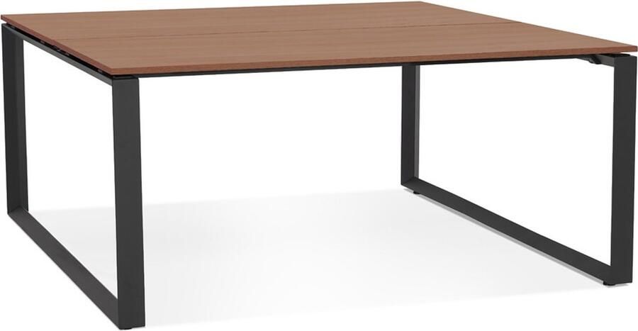 Alterego Design Alterego Vergadertafel bench-bureau 'BAKUS SQUARE' met notenhouten afwerking en zwart metaal 140x140 cm