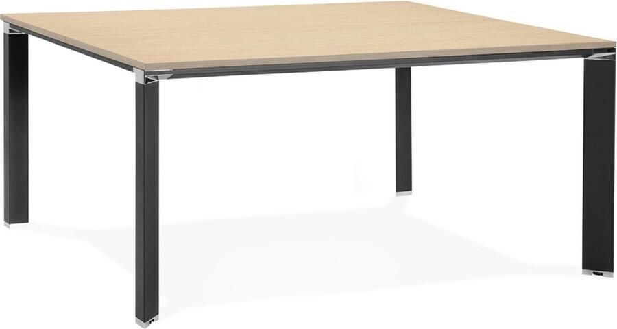 Alterego Design Alterego Vergadertafel bench-bureau 'XLINE SQUARE' in hout met natuurlijke afwerking en zwart metaal 160x160 cm