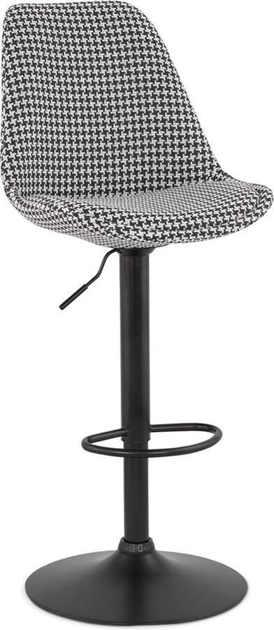 Alterego Design Alterego Verstelbare kruk 'MIKE' van pied-de-poule-print stof met zwarte poot
