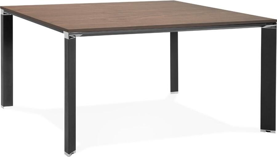 Alterego Design Alterego Vergadertafel bench-bureau 'XLINE SQUARE' met notenhouten afwerking en zwart metaal 140x140 cm