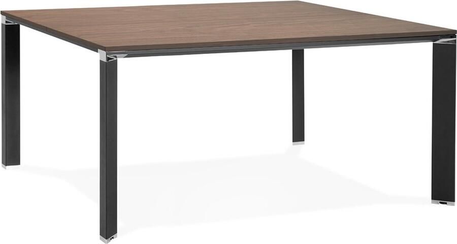 Alterego Design Alterego Vergadertafel bench-bureau 'XLINE SQUARE' met notenhouten afwerking en zwart metaal 160x160 cm