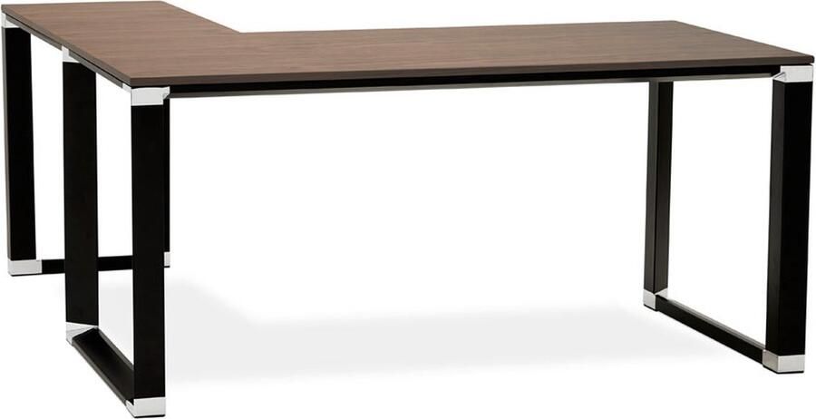 Alterego Design hoekbureau 'XLINE' met notenhouten afwerking en zwart metaal (hoek naar keuze) 160 cm