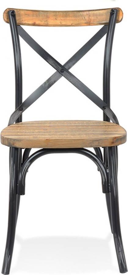 Alterego Design Alterego Halfhoge zwart barkruk met verweerd notenhouteffect 'COTTAGE MINI