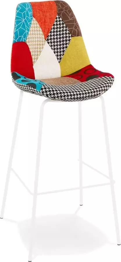 Alterego Design Alterego Barkruk 'CAPSUL' patchwork-stijl met witte metalen poten