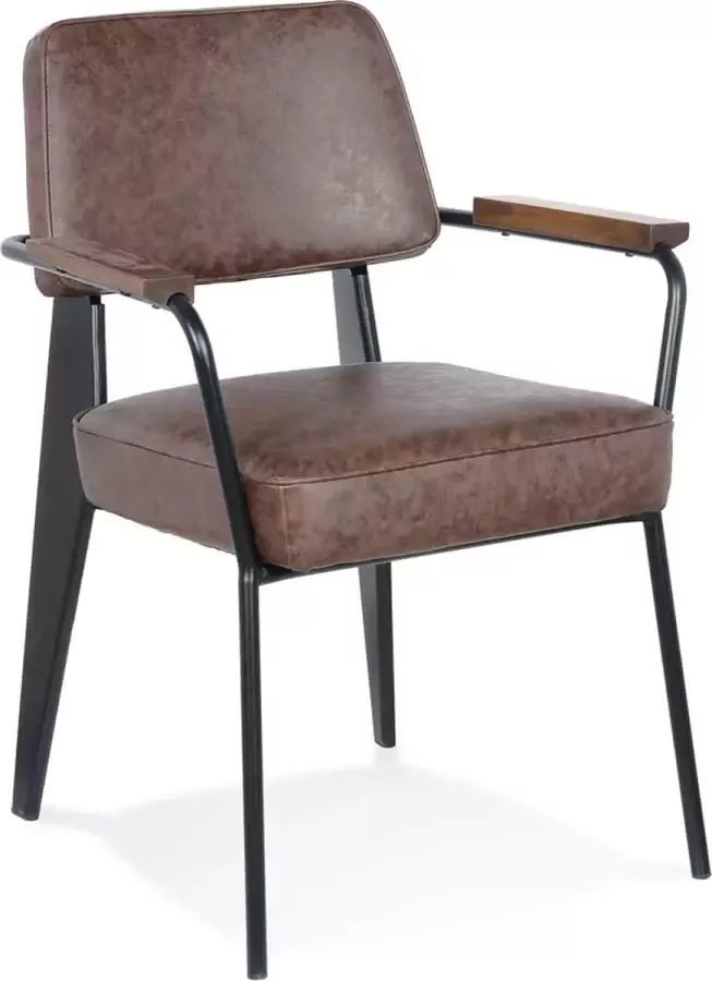 Alterego Design Alterego Bruine design stoel met armleuningen 'GALLERIA' en zwarte metalen poten