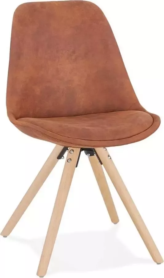 Alterego Design Alterego Comfortabele stoel 'HARRY' in bruine microfiber en poten in hout met natuurlijke afwerking