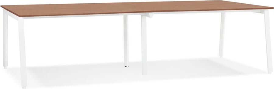 Alterego Design Alterego Dubbele rechte design bureau 'AMADEUS' van hout met notenhoutafwerking en wit metaal 280x140 cm