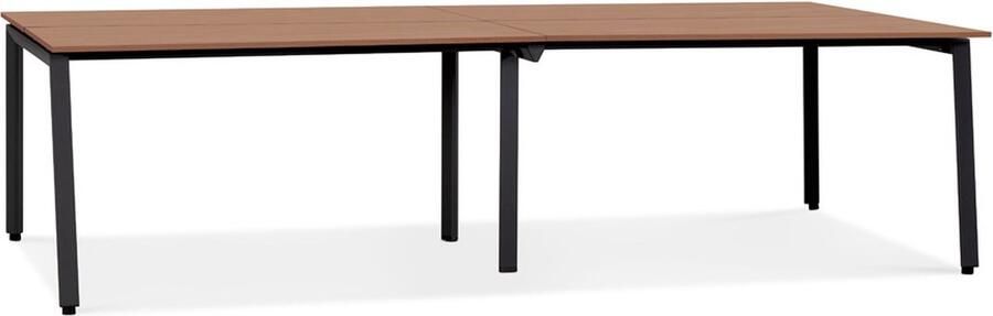 Alterego Design Alterego Dubbele rechte design bureau 'AMADEUS' van hout met notenhoutafwerking en zwart metaal 280x140 cm