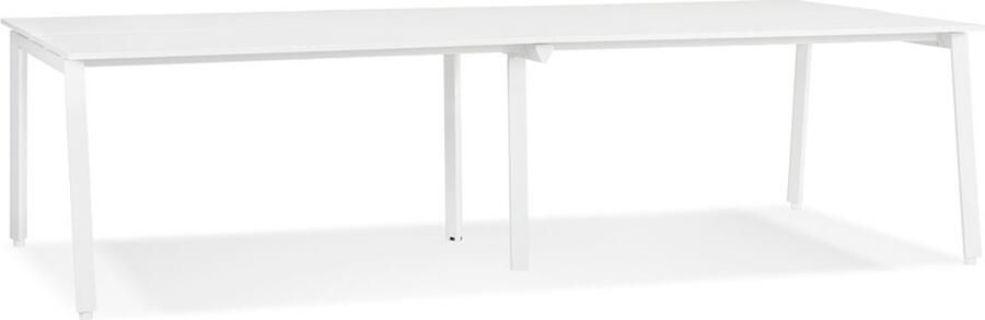 Alterego Design Alterego Dubbele rechte design bureau 'AMADEUS' van hout en wit metaal 280x140 cm