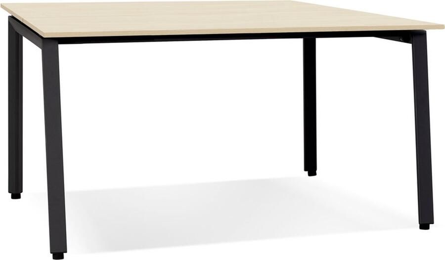 Alterego Design Alterego Vergadertafel benchbureau 'AMADEUS SQUARE' van natuurlijk afgewerkt hout en zwart metaal 160x160 cm