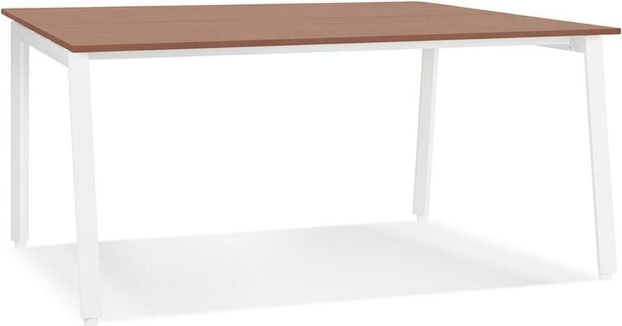 Alterego Design Alterego Vergadertafel benchbureau 'AMADEUS SQUARE' van hout met notenhoutafwerking en wit metaal 140x140 cm