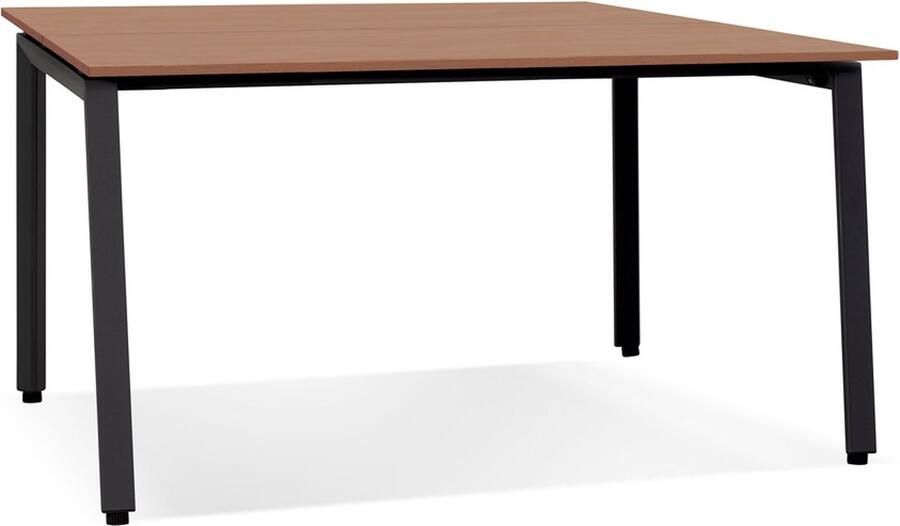 Alterego Design Alterego Vergadertafel benchbureau 'AMADEUS SQUARE' van hout met notenhoutafwerking en zwart metaal 140x140 cm