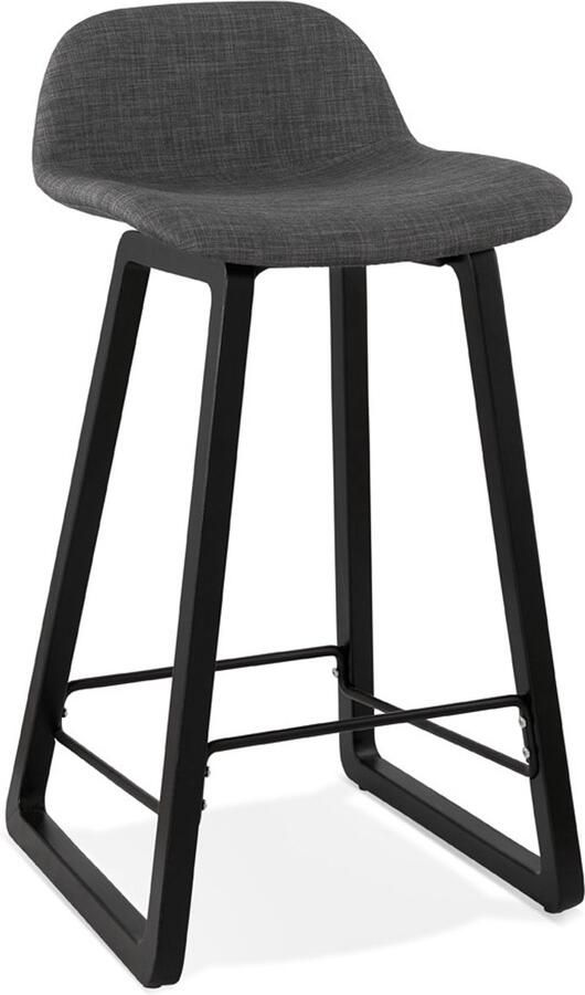 Alterego Design Alterego Halfhoge kruk 'BALTIK MINI' van grijze stof en zwart houten poten