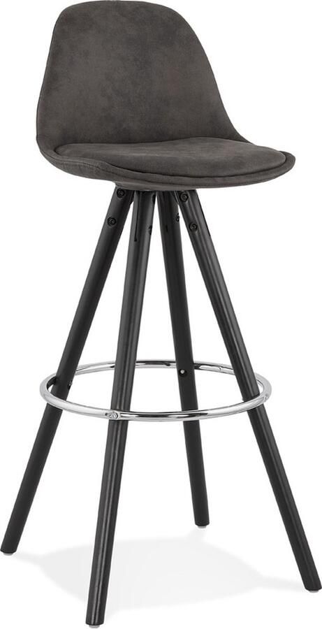 Alterego Design Alterego Barkruk 'MARKA' van grijze microvezel en zwarte houten poten