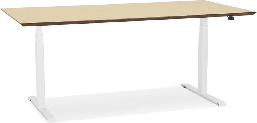 Alterego Design Alterego Witte elektrische zit sta-bureau 'BIONIK' met blad in natuurlijke houtafwerking 180x90 cm