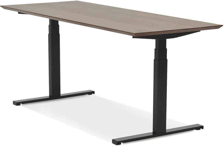 Alterego Design Alterego Zwarte elektrische zit sta-bureau 'BIONIK' met blad in notenhouten afwerking 180x90 cm