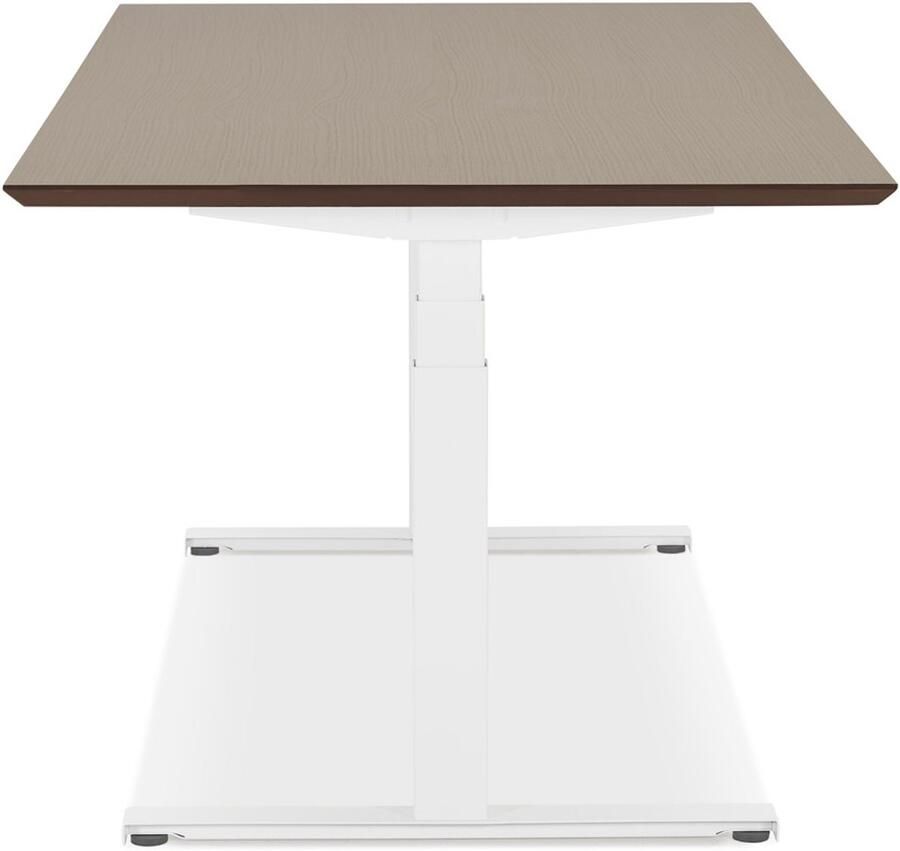 Alterego Design Alterego Witte elektrische zit sta-bureau 'BIONIK' met blad in notenhouten afwerking 180x90 cm