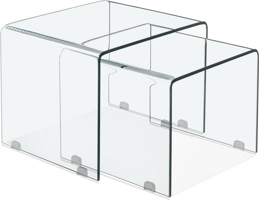 Alterego Design Alterego Set van twee design bijzettafeltjes 'BOBBY DOUBLE SIDE' van transparant glas