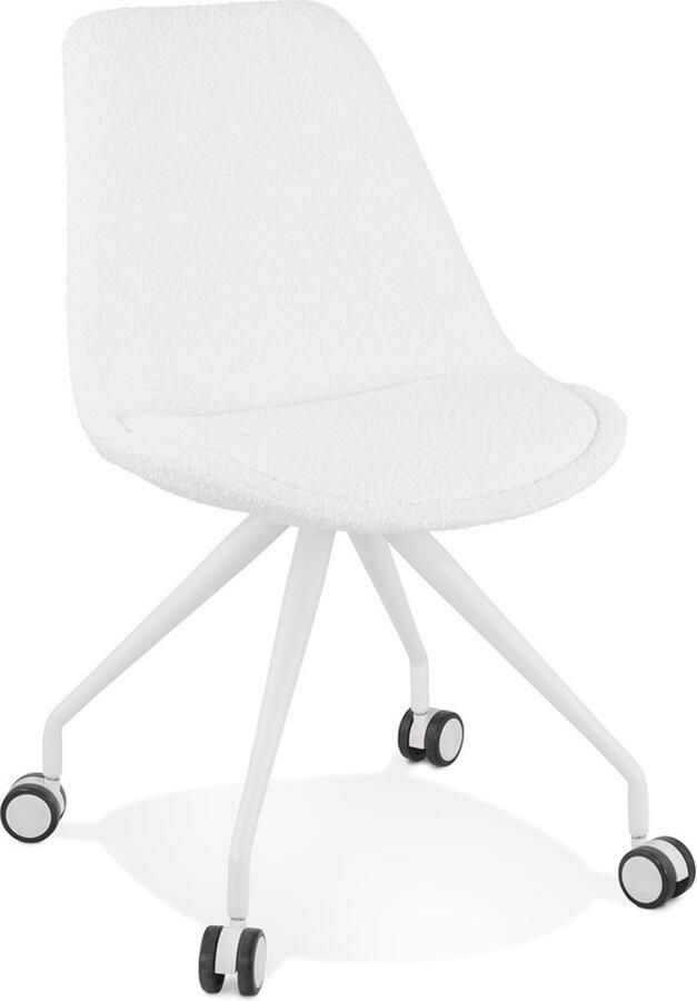 Alterego Design Alterego Bureaustoel op wieltjes 'STEF' van witte badstof met wit metalen onderstel