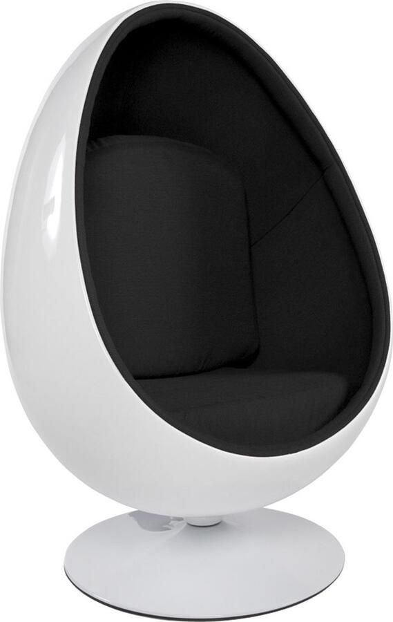 Alterego Design Alterego Wit en zwarte eivormige zetel 'COCOON' eistoel