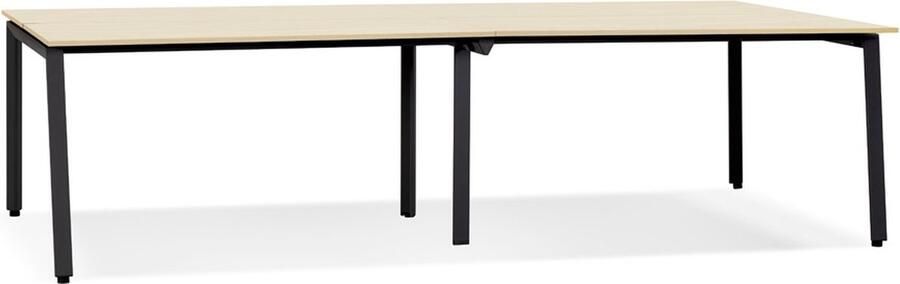 Alterego Design Alterego Dubbele rechte design bureau 'AMADEUS' van natuurlijk afgewerkt hout en zwart metaal 280x140 cm