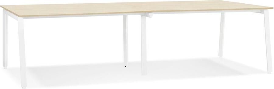 Alterego Design Alterego Dubbele rechte design bureau 'AMADEUS' van natuurlijk afgewerkt hout en wit metaal 280x140 cm