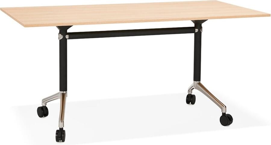 Alterego Design Alterego Groot opklapbaar bureau 'FLEXO' op houten wielen natuurlijke afwerking 160x80 cm