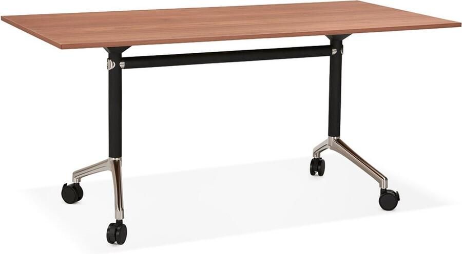 Alterego Design Alterego Groot opklapbaar bureau 'FLEXO' op houten wielen. walnoot hout afwerking 160x80 cm