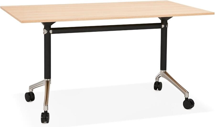 Alterego Design Alterego Plooibaar bureau 'FLEXO' op wieltjes in natuurlijke houtafwerking 140 x 70 cm