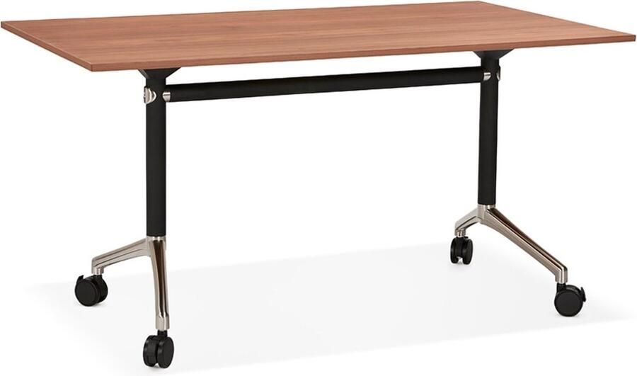 Alterego Design Alterego Plooibaar bureau 'FLEXO' op wieltjes in houtafwerking notelaar 140 x 70 cm