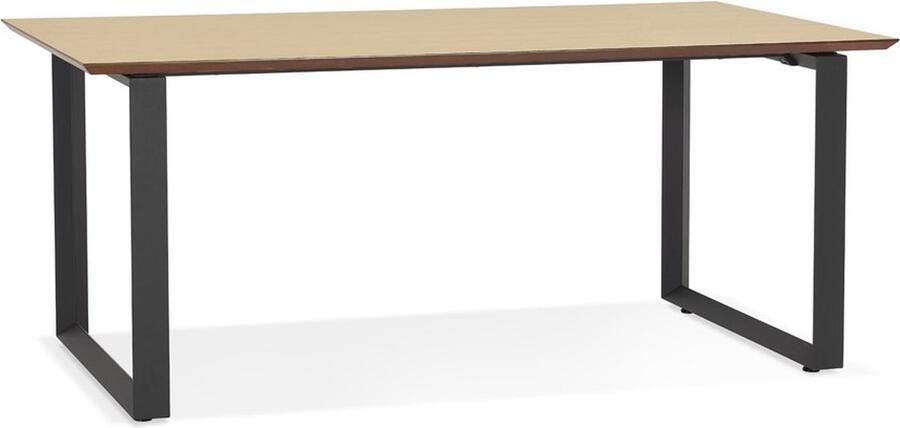 Alterego Design Alterego Grote rechte directiebureau 'GIMINI' van natuurkleurig afgewerkte hout en zwart metaal 180x90 cm
