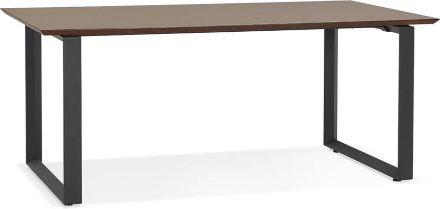 Alterego Design Alterego Grote rechte directiebureau 'GIMINI' met notenhouten afwerking en zwart metaal 180x90 cm