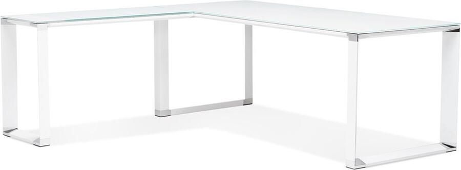 Alterego Design Alterego Groot hoekbureau van wit glas 'XLINE' (hoek naar keuze) 200 cm