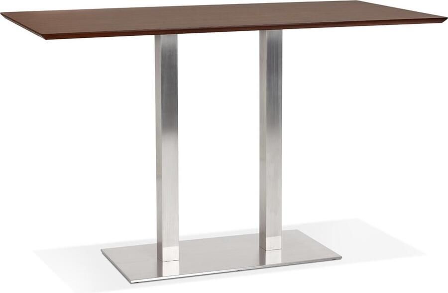 Alterego Design Alterego Hoge design tafel 'MAMBO BAR' met notenhouten afwerking en geborsteld metalen poot 180x90 cm