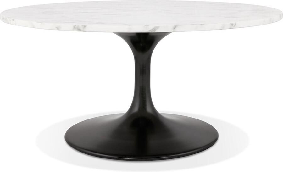 Alterego Design Alterego Lage salontafel 'URSUS MINI' van wit gemarmerde steen met een zwarte centrale poot