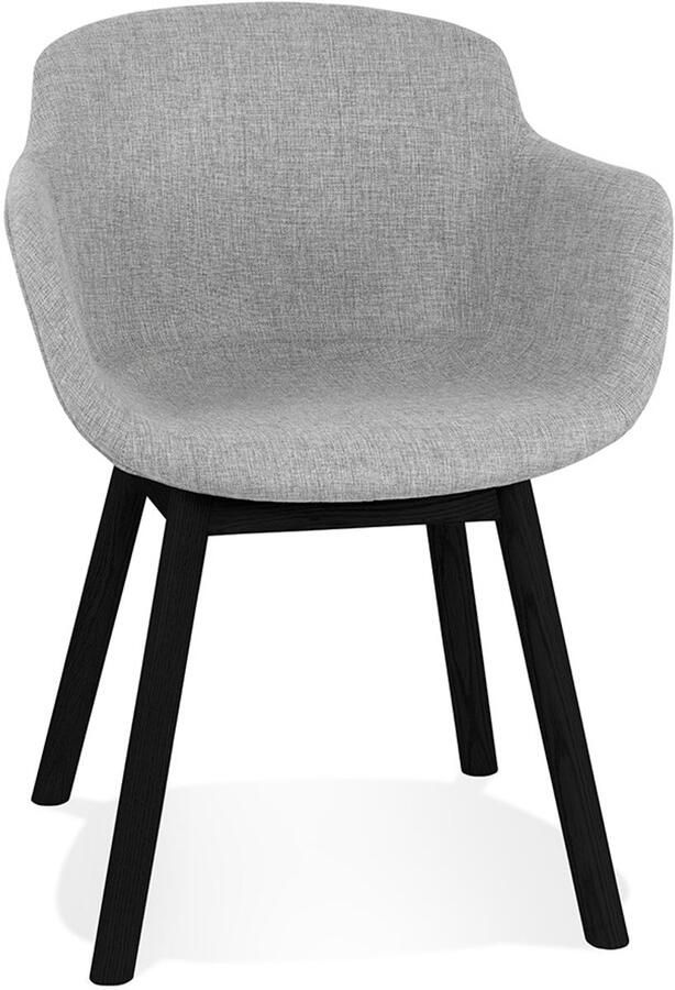 Alterego Design Alterego Stoel met armleuningen 'LAMBIC' van lichtgrijze stof en poten van zwart hout 59x54x80 cm