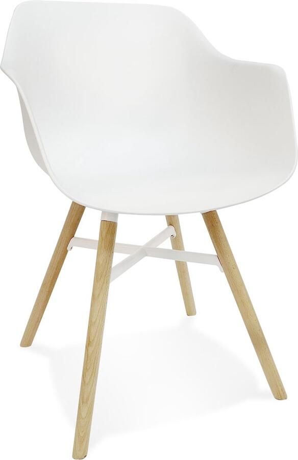 Alterego Design Alterego Witte stoel met armleuningen 'MELIS' met metalen en natuurlijke houten poten