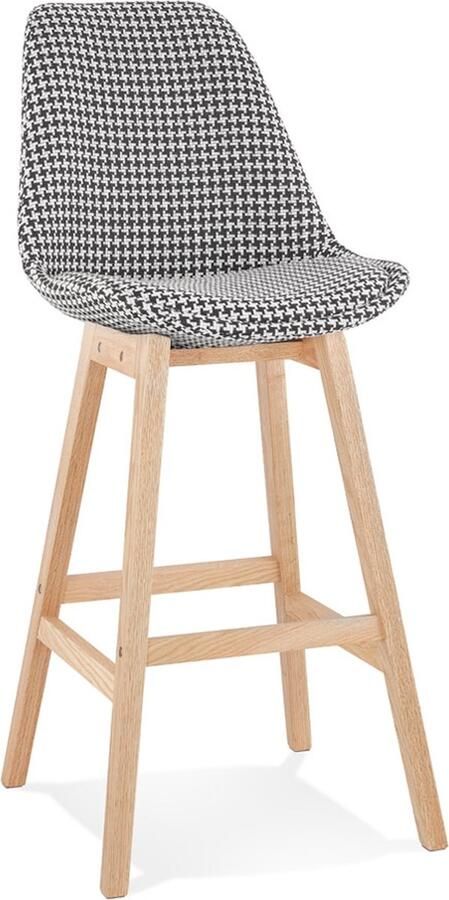 Alterego Design Alterego Barkruk 'MORISS' in pied-de-poule-print stof met poten in natuurlijk hout