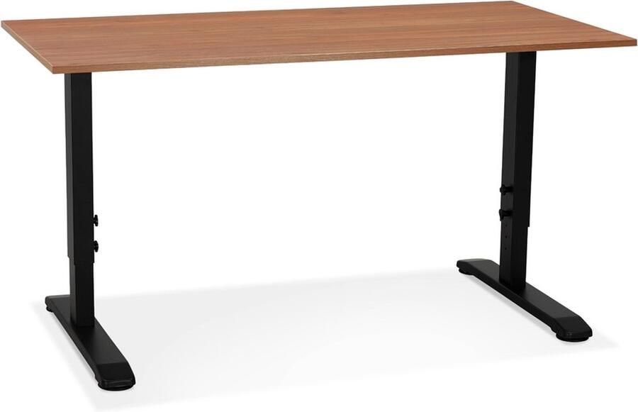 Alterego Design Alterego In hoogte verstelbare bureau 'OSMOSE' van notenhout en zwart metaal 140x70 cm