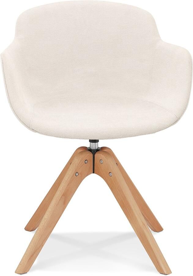 Alterego Design Alterego Stoel met armleuningen 'PINA' van beige stof en poten van natuurlijk hout 59x54x80 cm