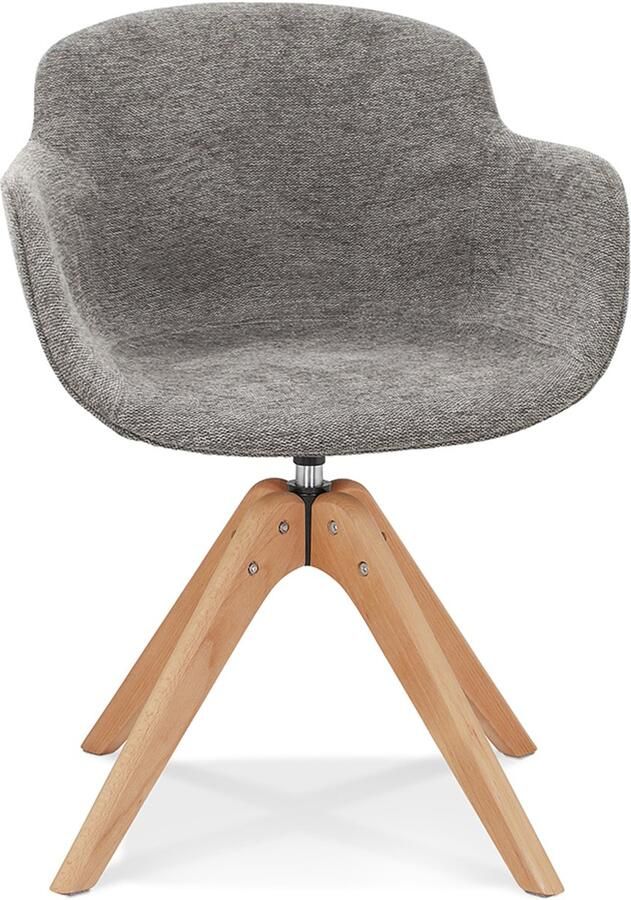 Alterego Design Alterego Stoel met armleuningen 'PINA' van donkergrijze stof en poten van natuurlijk hout 59x54x80 cm